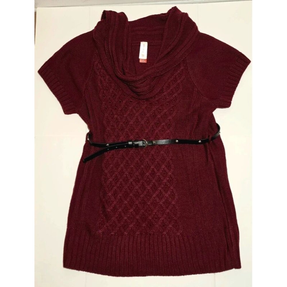 Burgandy Plum womens M belted sweater